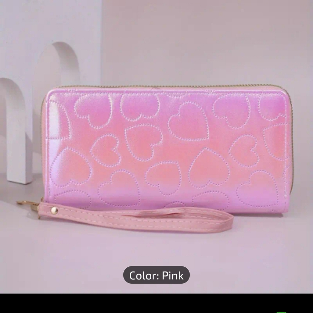 Vegan Leather Pink Long Wristlet